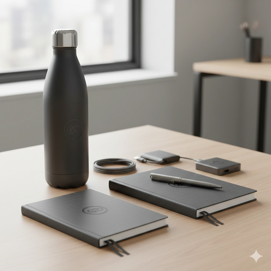 Branded Stainless Steel Bottle & Notebook Set